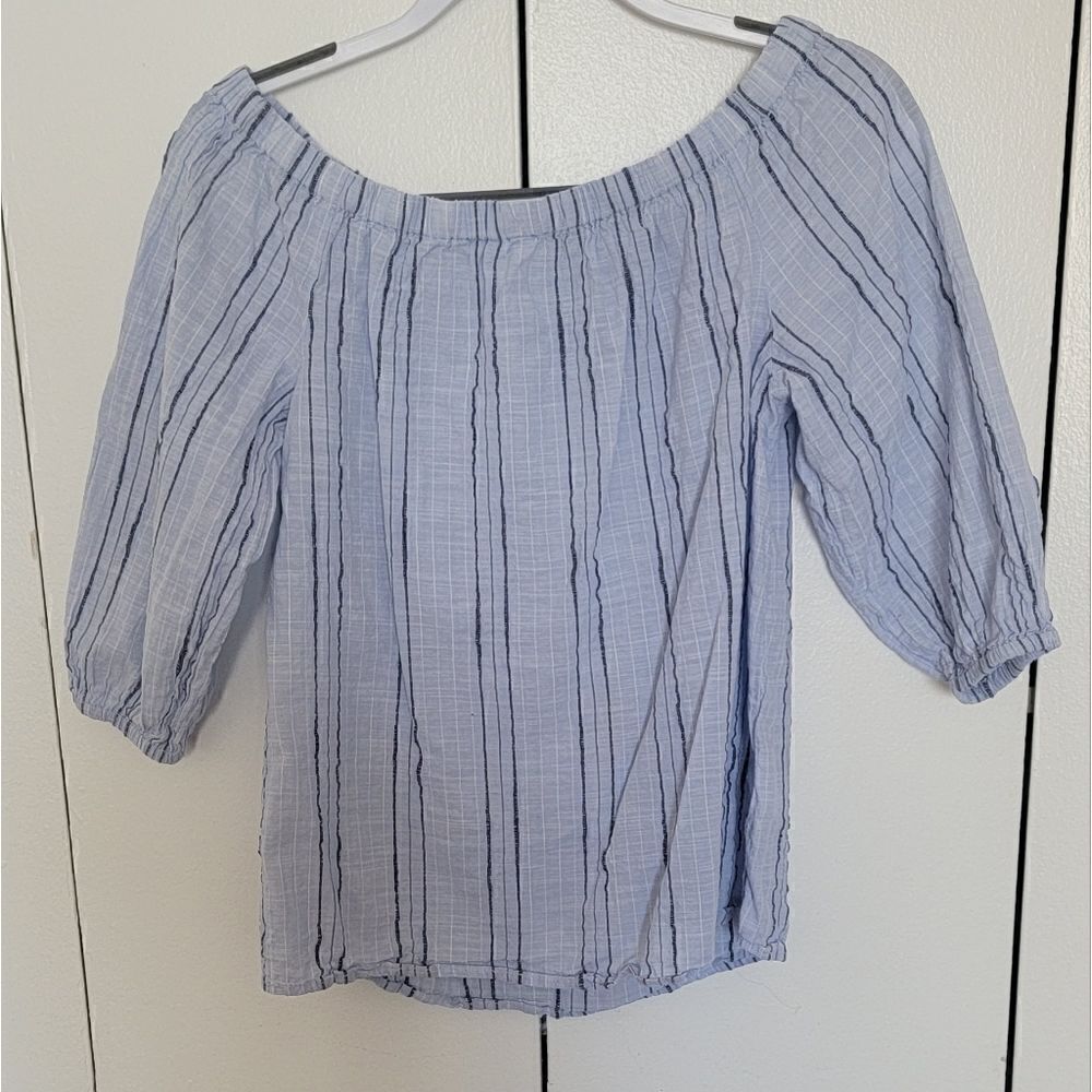 Blue Striped Off Shoulder Blouse - Picture 3 of 5